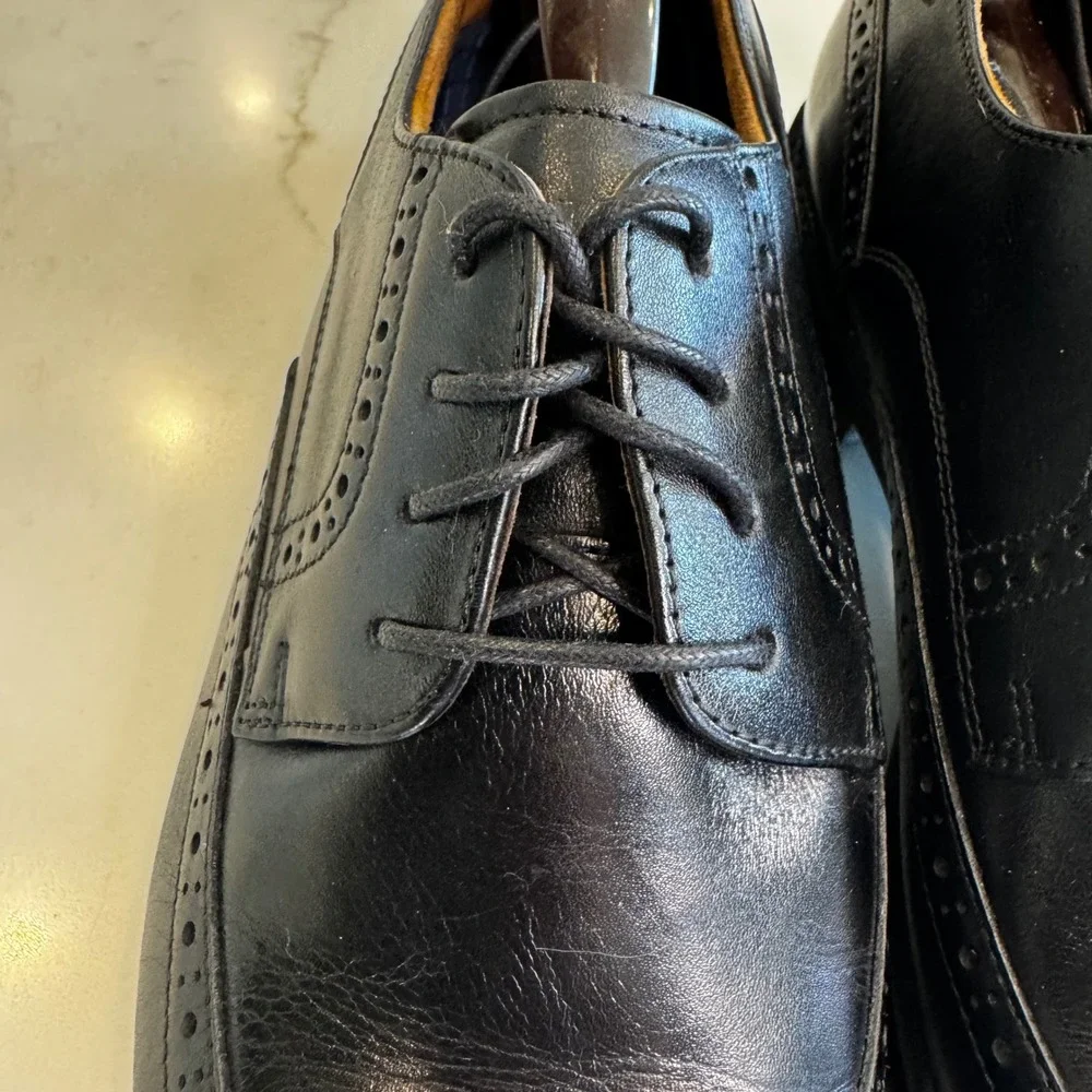 Florsheim Men 9.5 M Black Santucci Leather Wingtip Oxford Dress Shoes Classic‎
